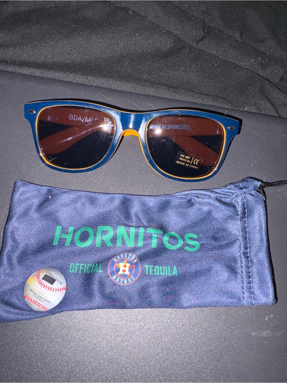 Astros MLB Hornitos Sunglasses with Branded Pouch - Blue and Orange Frame